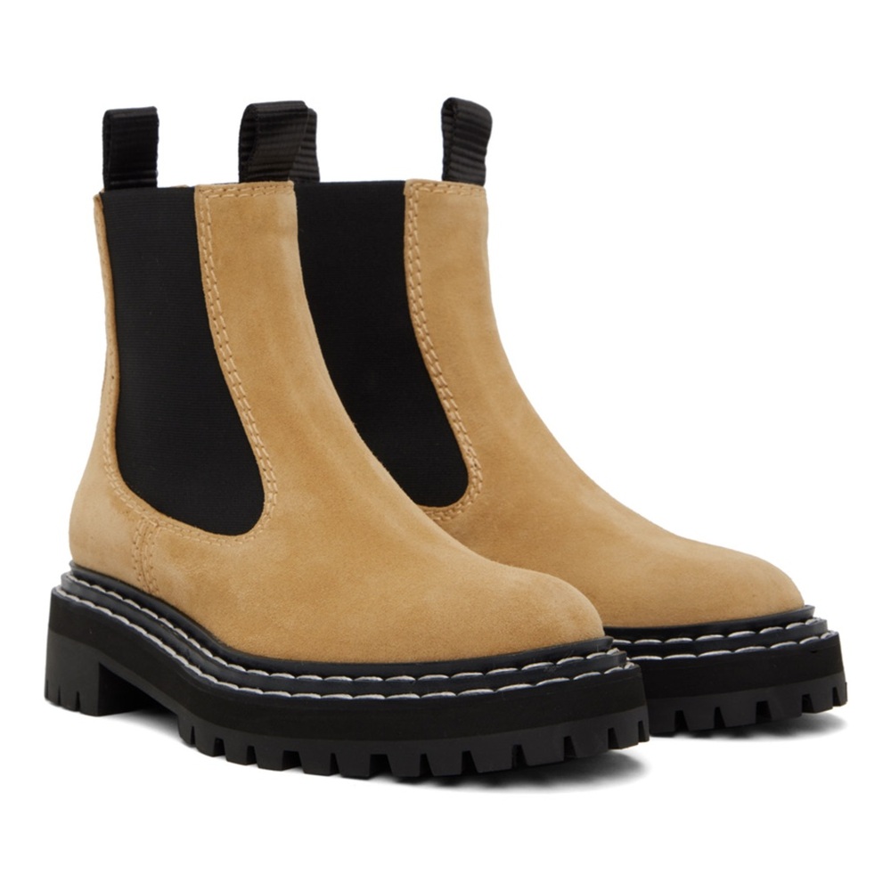 Proenza Schouler Tan Suede Chelsea Lug Boots